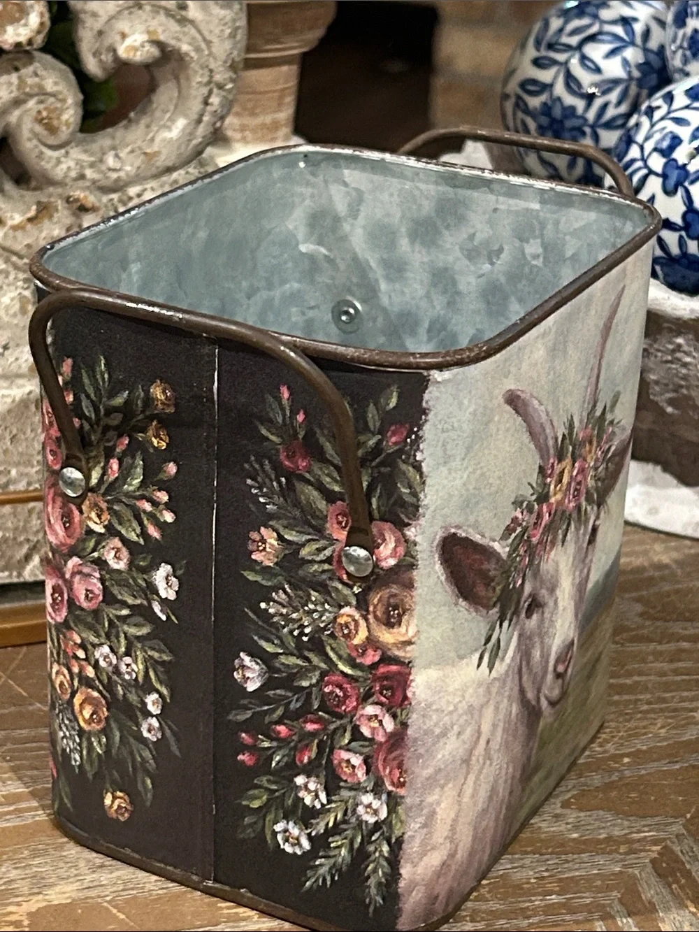 NEW! Vintage Inspired Bohemian Farmhouse Rooster Galvanized Black Metal Bucket